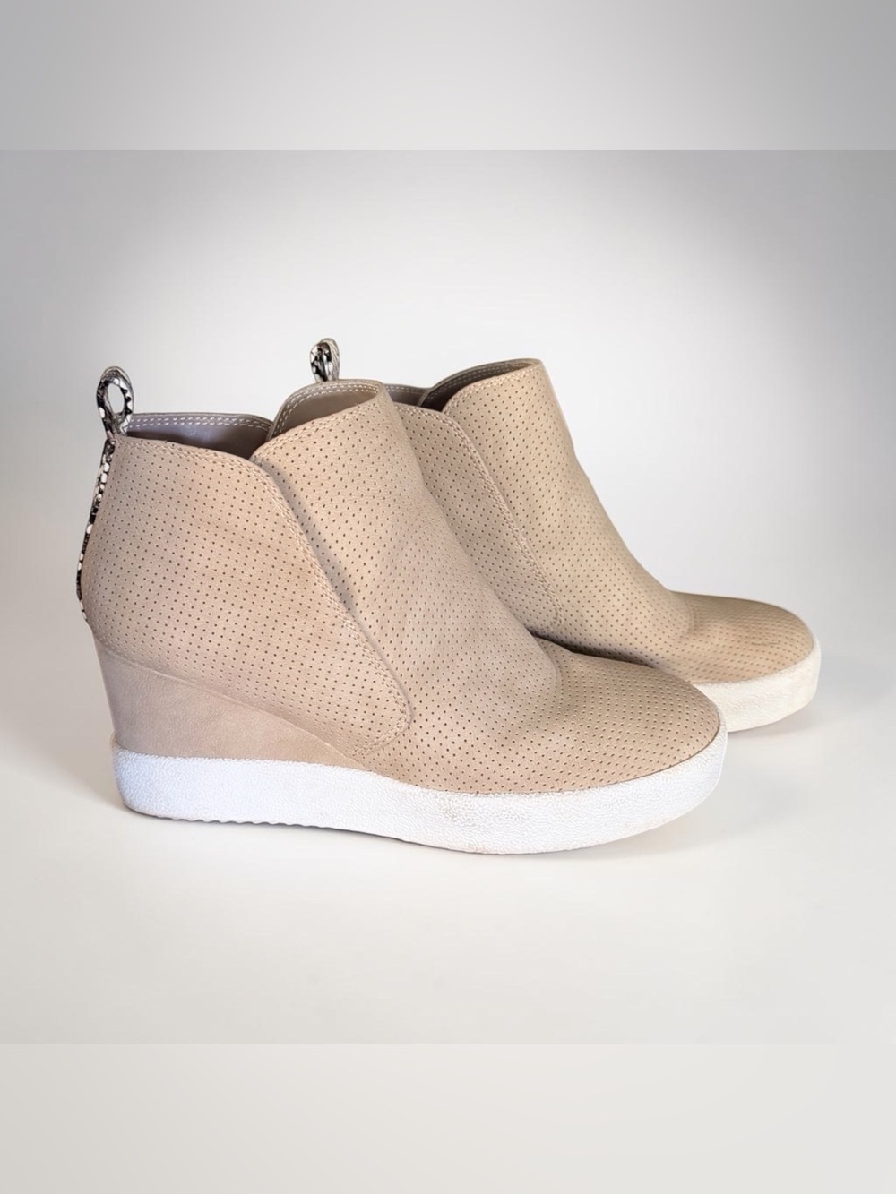 Qupid Beige Perforated Wedge Sneaker Booties - Comfortable Everyday Style